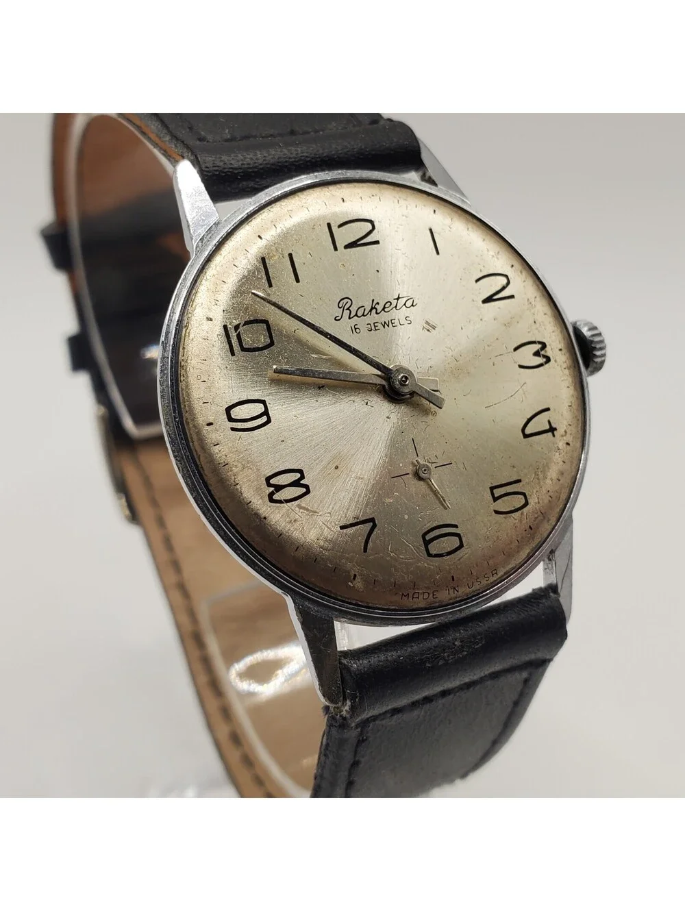 Vintage Raketa USSR 16j Mechanical Sub Dial Mens Watch For Parts Or Repair